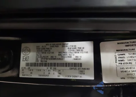 2021 Ford F-150 Xlt z USA, uszkodzony, nr VIN 1FTFW1E85MKD28201